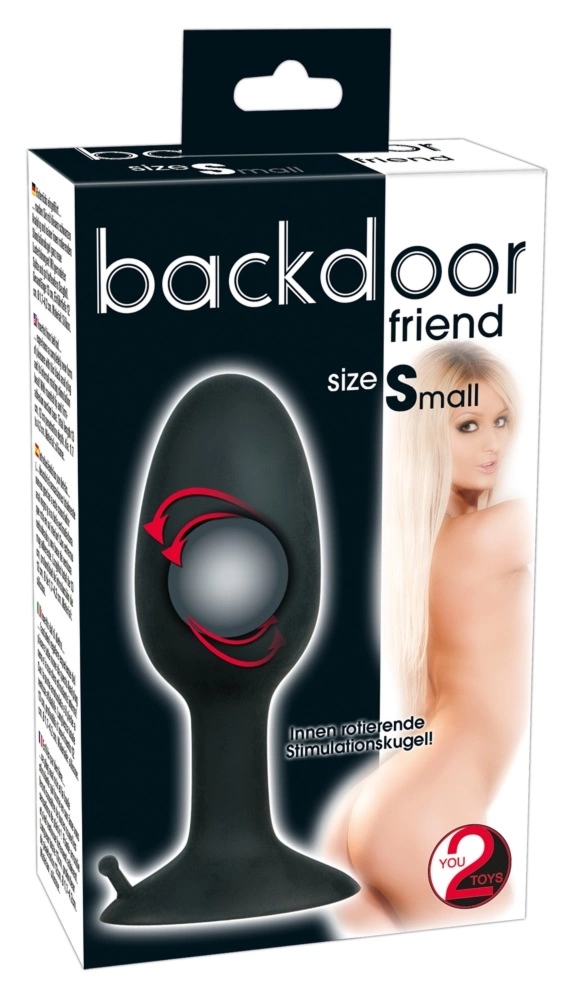Backdoor Friend mały silikonowy korek z kulką stymulującą, czarny, 8 cm, wodoodporny
