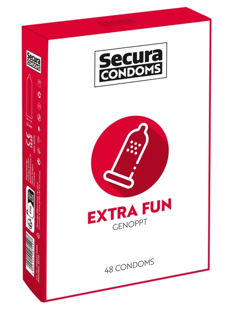 Secura Extra Fun 48 szt. prezerwatywy z wypustkami, silikonowa powłoka, gładka powierzchnia
