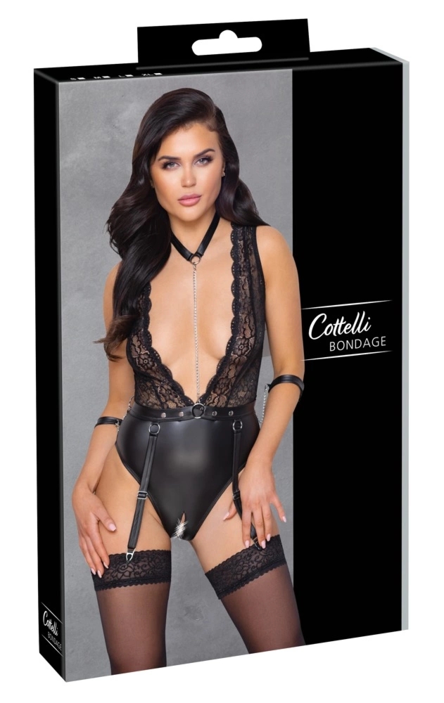 Cottelli Bondage Body S Koronka Matowa Obroża Mankiety Paski do Pończoch
