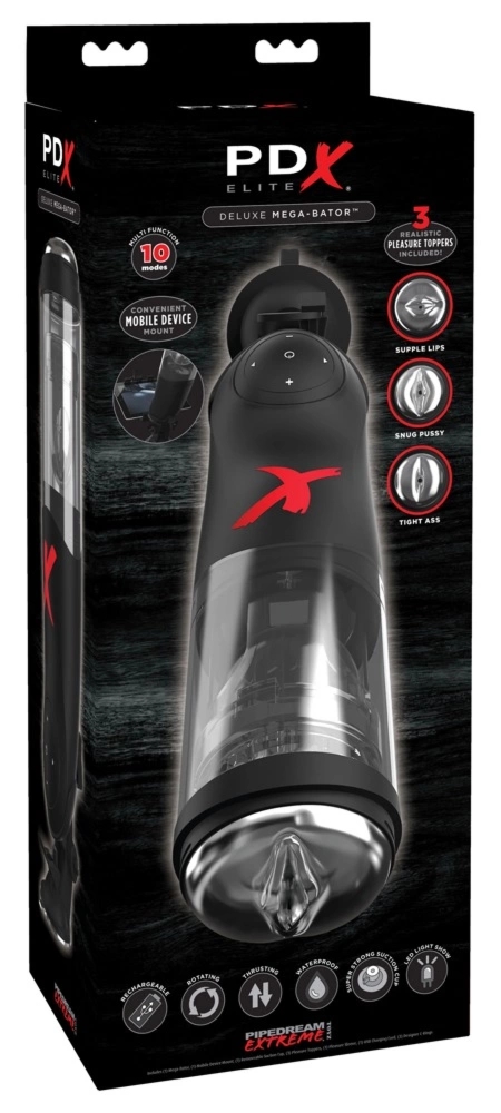 Pipedream PDX Elite Deluxe Mega-Bator – intymny system z 3 wkładami, 35,6 cm, USB