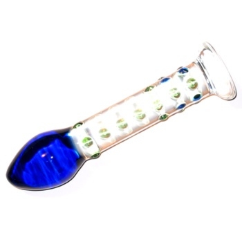 SexShop - Dildo szklane z wypustkami Max Passion - Glass Dildo Blue & Green