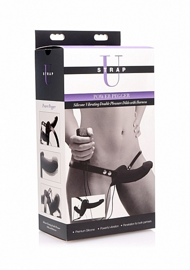 Podwójny wibrator z uprzężą StrapOn - Supreme Pleasure Vibrating Double Ended Dildo Harness - czarny AF475-BLACK