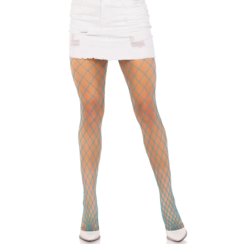 Leg Avenue Diamond Net rajstopy neonowy niebieski, szeroka siatka, one size