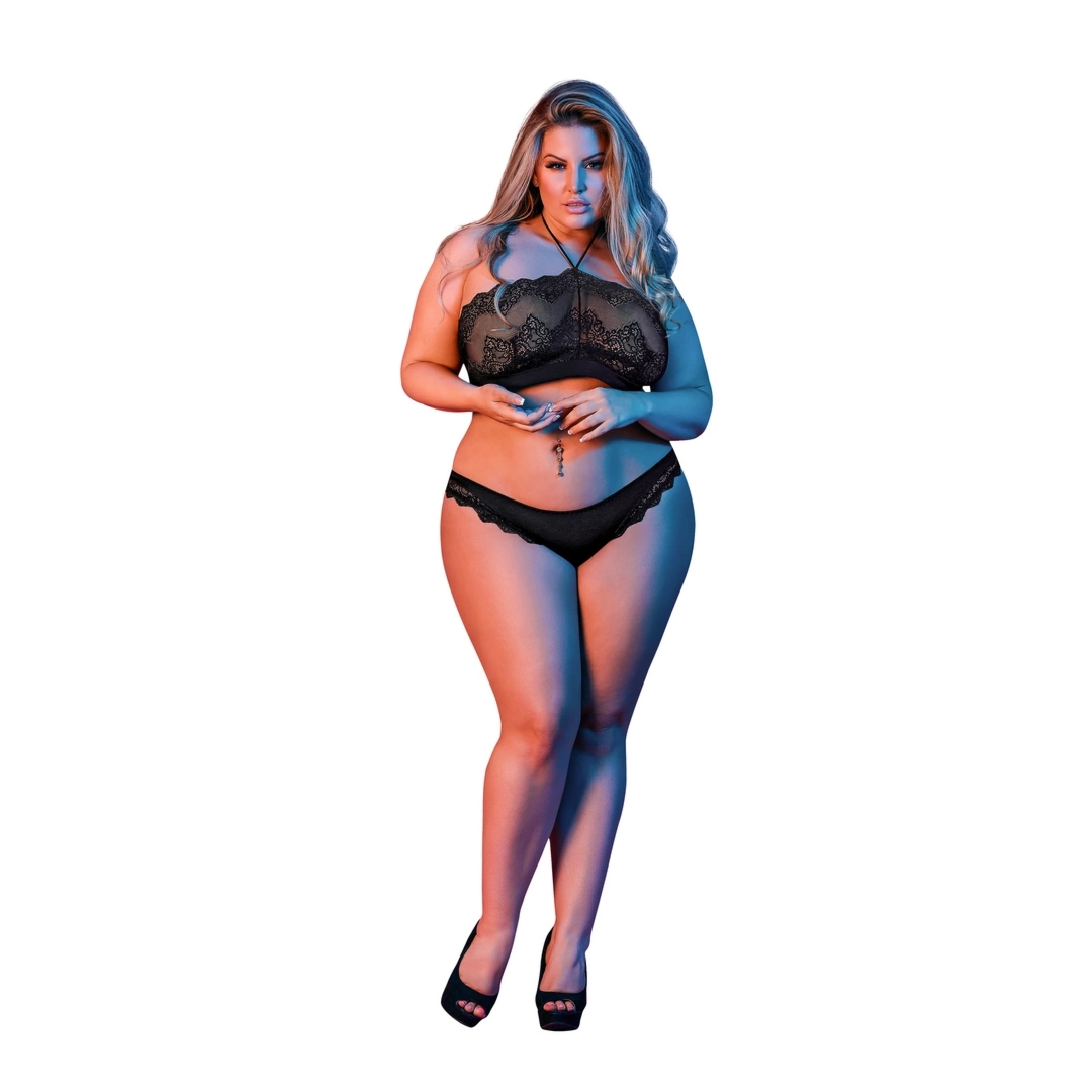 Magic Silk Exposed Zestaw Bielizny Plus Size bandeau i majtki z koronką czarny