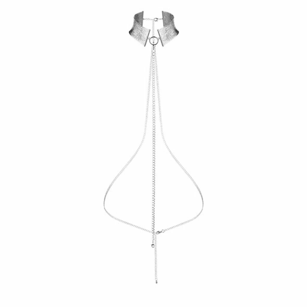 Bijoux Indiscrets Desir Metallique Collar Silver – stylowa obroża metaliczna, srebrna, z łańcuszkami