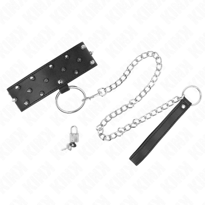 KINK Naszyjnik ze smyczą Model 5, regulowany 36-43 cm, srebrne ćwieki, długość 65 cm