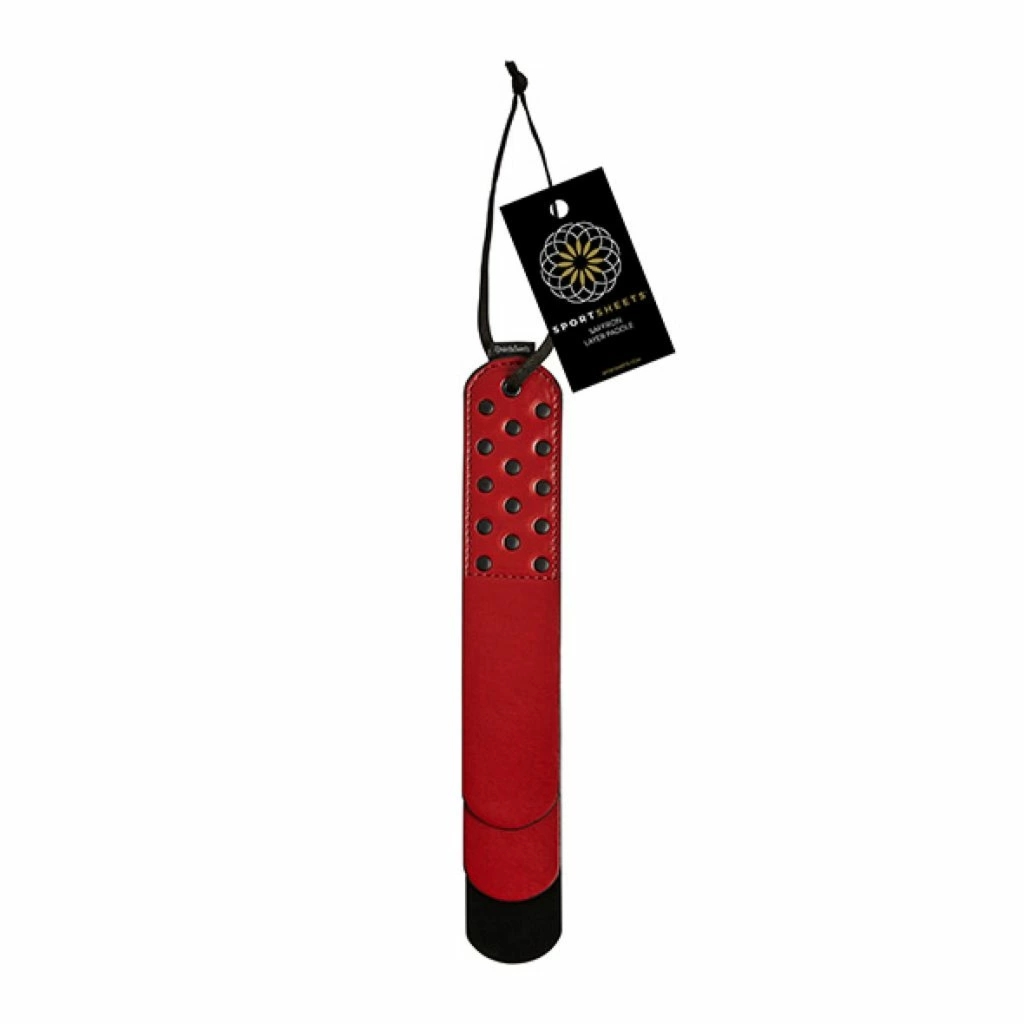 Sportsheets Saffron Layer Paddle – trójwarstwowa packa z ekoskóry PU, czarno-czerwona, 32 cm