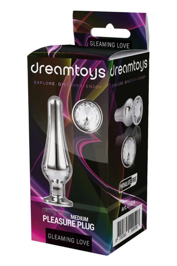 GLEAMING LOVE Silver Plug M aluminiowy model z kryształem, 11 cm, średni rozmiar