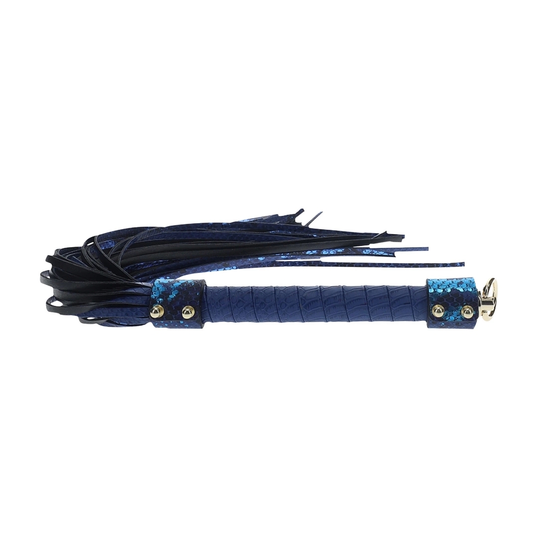 Ouch! Florence Collection Flogger niebieski – model z ekoskory, iryzujące wykończenie, ergonomiczny uchwyt
