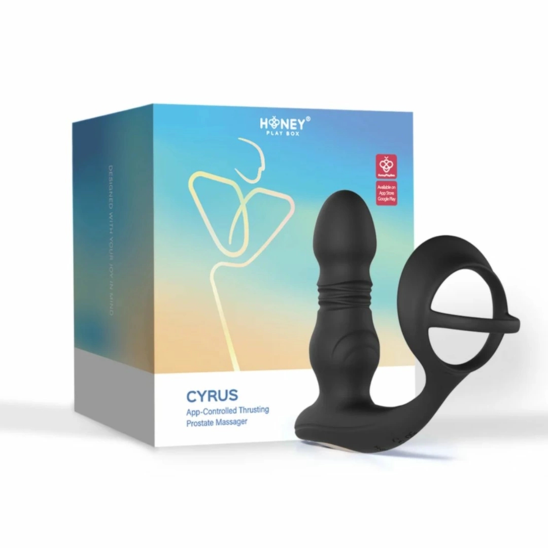 HoneyPlayBox Cyrus – Czarny masażer prostaty z funkcją ruchu, wibracje, aplikacja, IPX7