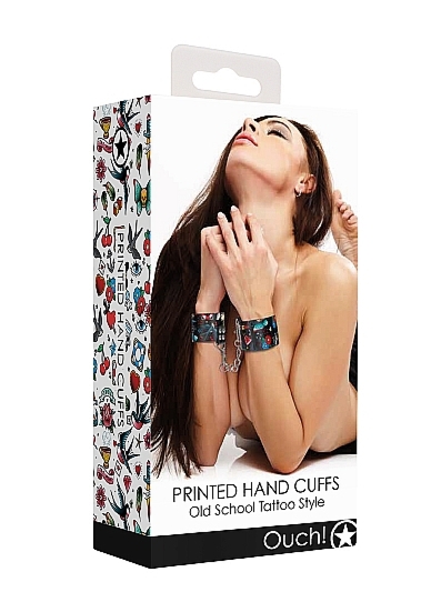 Eleganckie KAJDANKI NA RĘCE - Printed Hand Cuffs - Old School Tattoo Style - Black