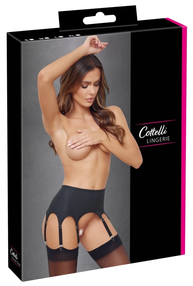 Cottelli Lingerie Pas do Pończoch 8 Szelek Czarny Matowy M, szeroki, regulowany