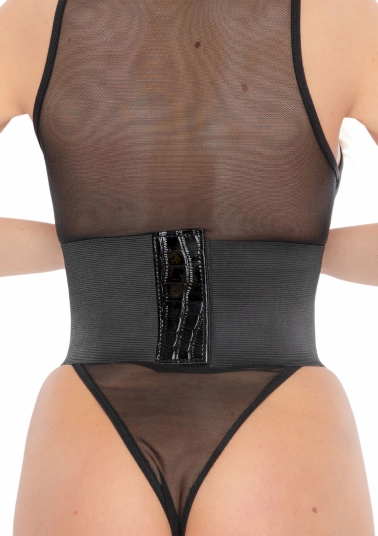 Croco Front Waist Cincher czarny pas modelujący z połyskiem i sznurowaniem S/M