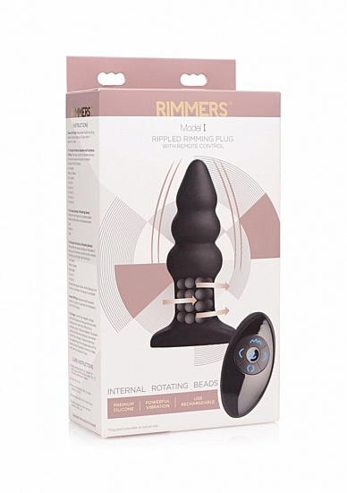 Pofałdowany, wibrujący korek analny Model I - Czarny AF484 - Model I Rippled Rimming Plug - Black