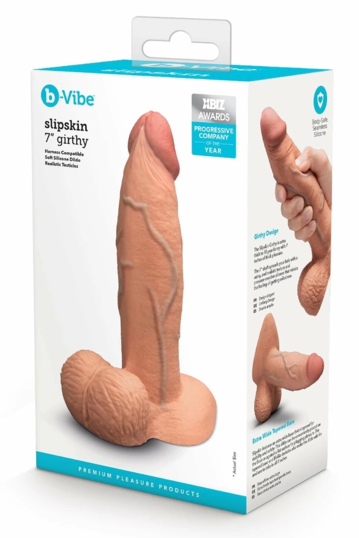 b-Vibe SLIPSKIN 7" GIRTHY anatomiczny model silikonowy szeroki, realistyczna tekstura 17,8 cm