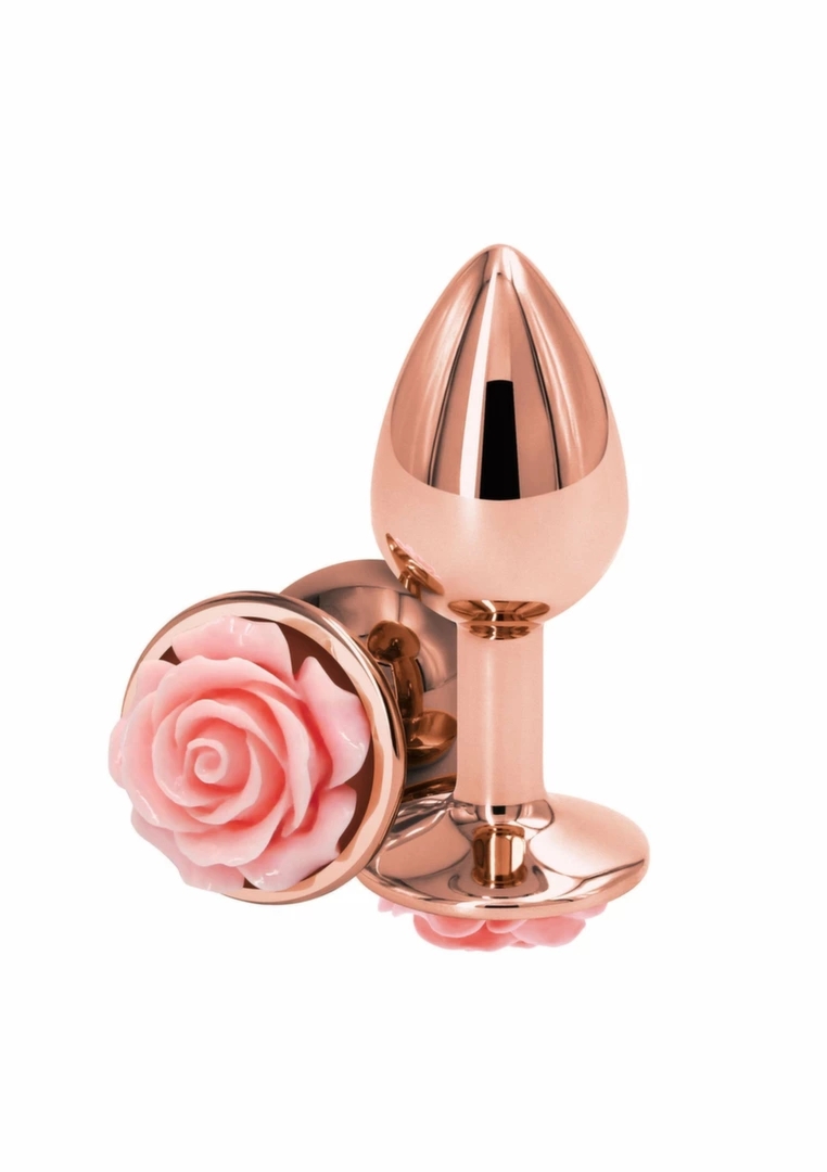 Rose Buttplug Small NS Novelties – aluminiowy model intymny, lekki, chromowany, dekoracyjny motyw róży