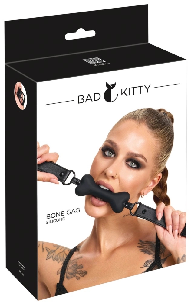 Bad Kitty Gag Dog Bone silikonowy knebel kostka, regulowany pasek, czarny