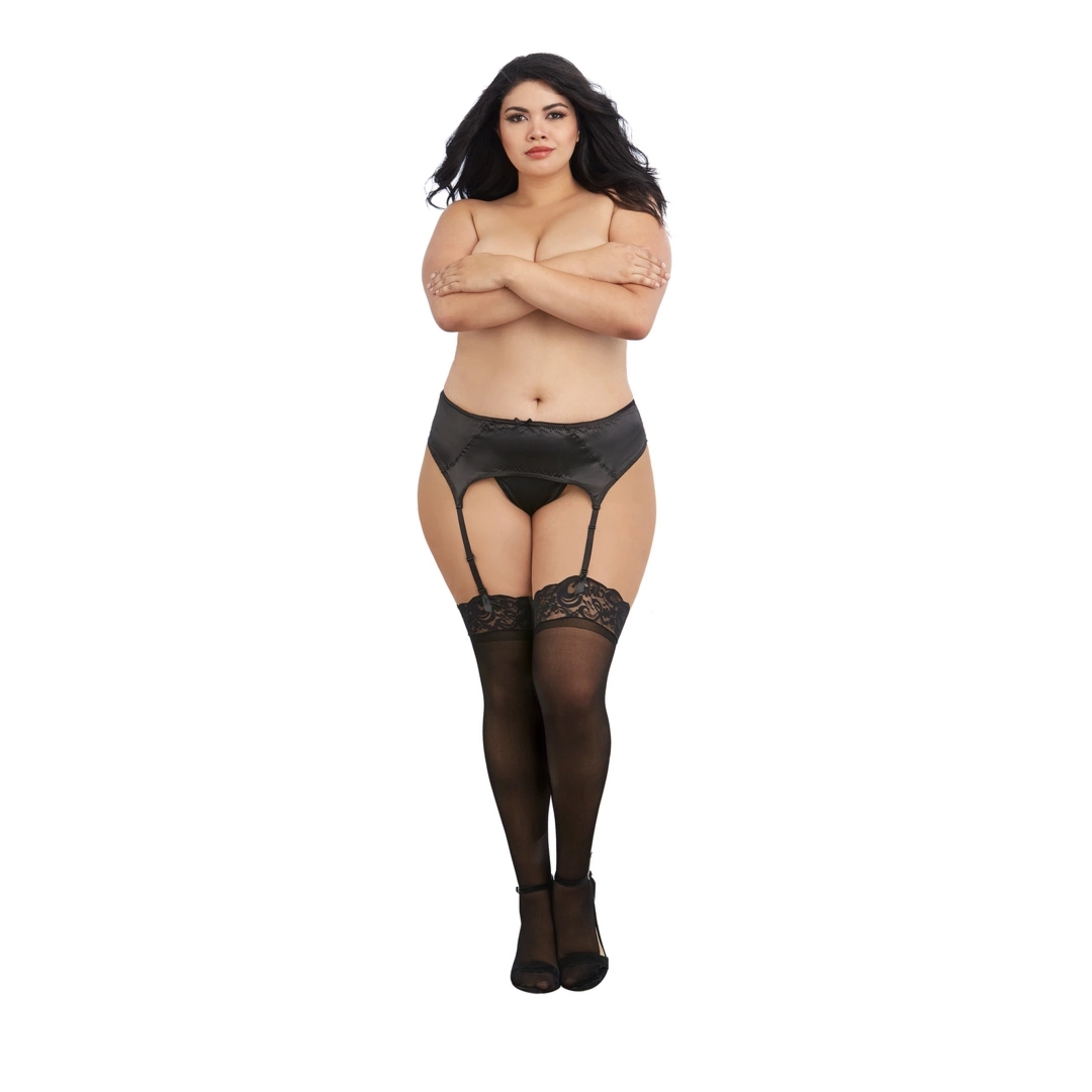 Dreamgirl Sheer Pas z pończochami plus size, transparentny, czarny