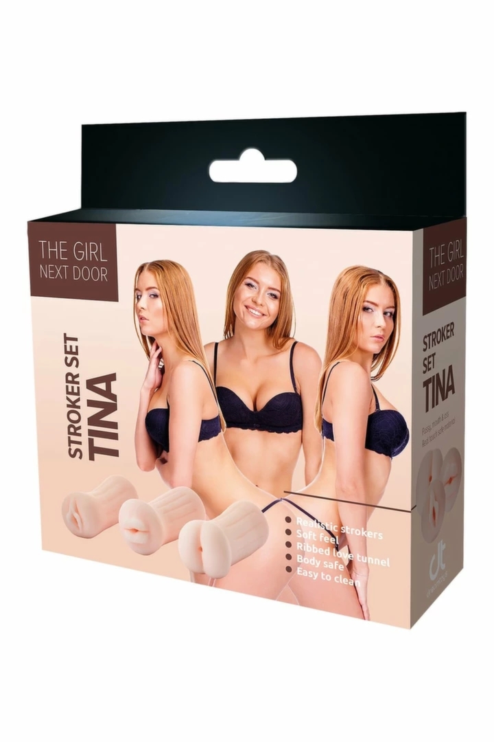 THE GIRL NEXT DOOR TINA – zestaw 3 modeli intymnych TPE, anatomiczne, 10,5 cm