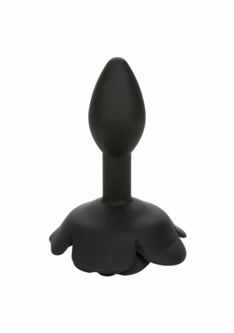 Forbidden Rose Anal Plug Small silikonowy ergonomiczny model z motywem róży, czarny