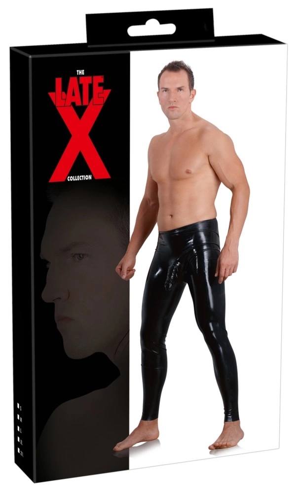 Late X Legginsy męskie lateksowe czarne L, z anatomiczną osłoną 15 cm, elastyczne