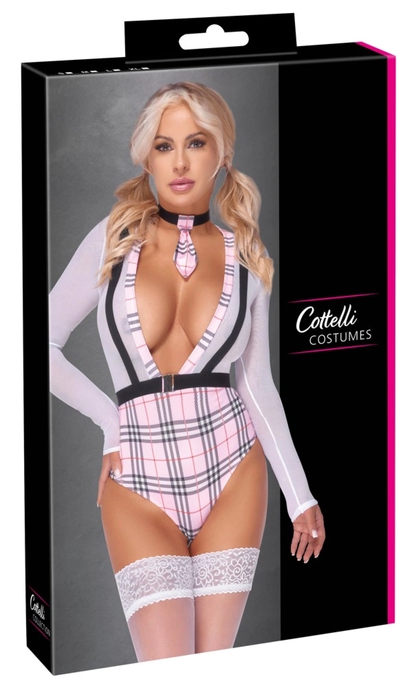 Cottelli Costumes Stroj Uczennicy L krata elastyczny komplet z body i opaską