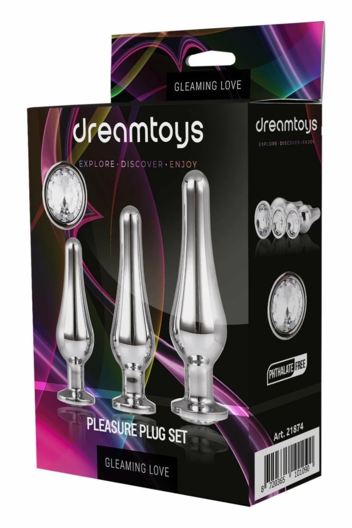 GLEAMING LOVE Pleasure Set Silver zestaw 3 stożkowych wtyczek aluminiowych z kryształkami