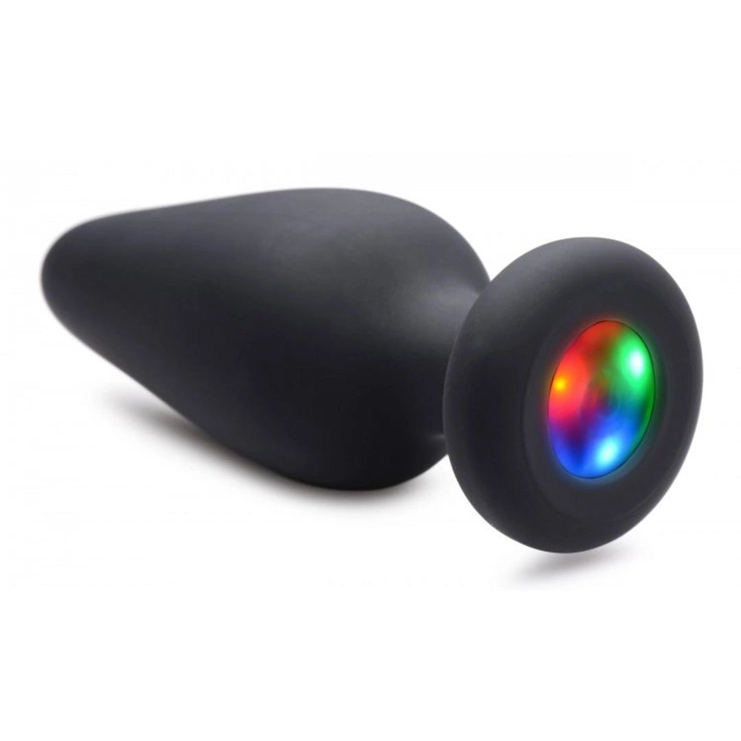 XR Brands Plug silikonowy z podświetleniem LED, mały rozmiar, 3 tryby świecenia