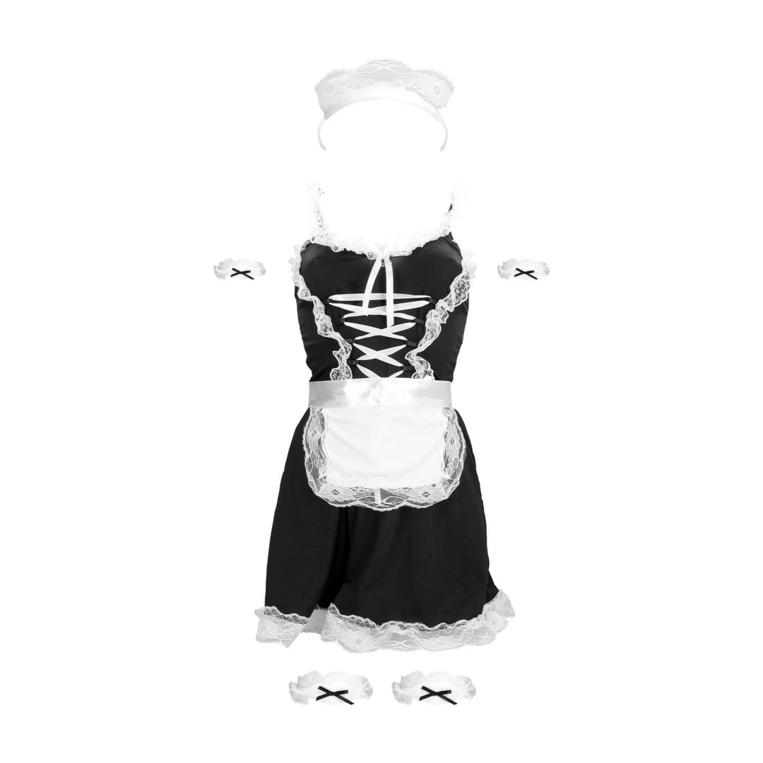 S-Line by Shots French Maid Kostium S/M Czarny – zestaw z akcesoriami, elastyczny materiał
