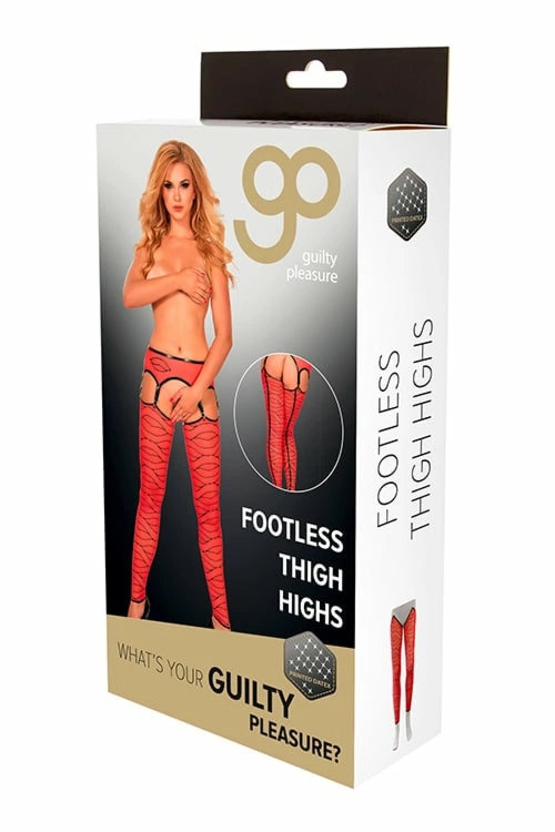 Guilty Pleasure GP PRINTED FOOTLESS THIGH HIGHS czerwono-czarne M, podkolanówki Datex