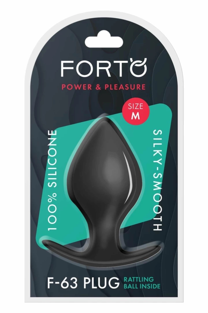 FORTO F-63 Rattler Spade Medium Black silikonowy korek intymny z ruchomą kulką, anatomiczny, czarny
