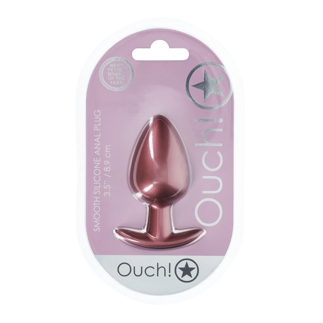 OUCH! Smooth Silicone Plug Large 3.5'' 8,9 cm różowe złoto, silikon medyczny, szeroka podstawa
