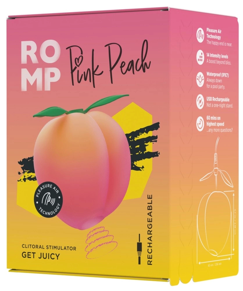 ROMP Pink Peach kompaktowy stymulator powietrzny, 14 poziomów, silikon, różowy