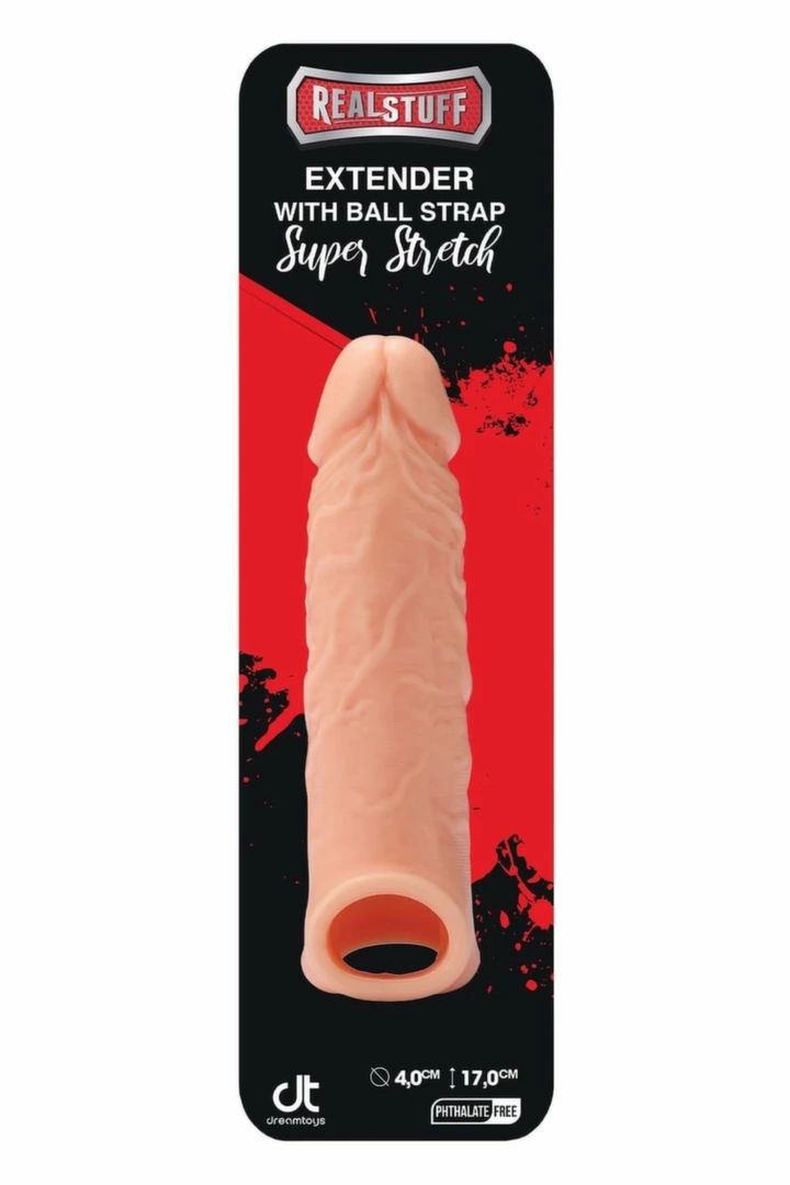 REALSTUFF Extender With Ball Strap 17 cm silikonowa nakładka anatomiczna z paskiem