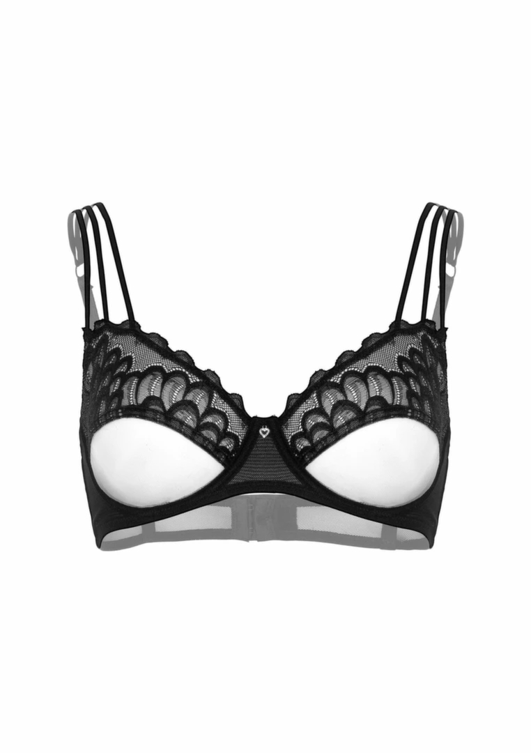 Hunkemoller Unlined Bra koronkowy biustonosz z ozdobnym paskiem i diamencikiem czarny