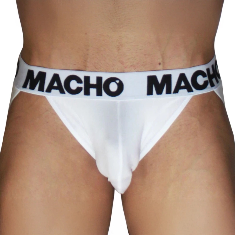 MACHO MX29BL Jockstrap biały + biały L – anatomiczny krój, oddychający, podwójne paski