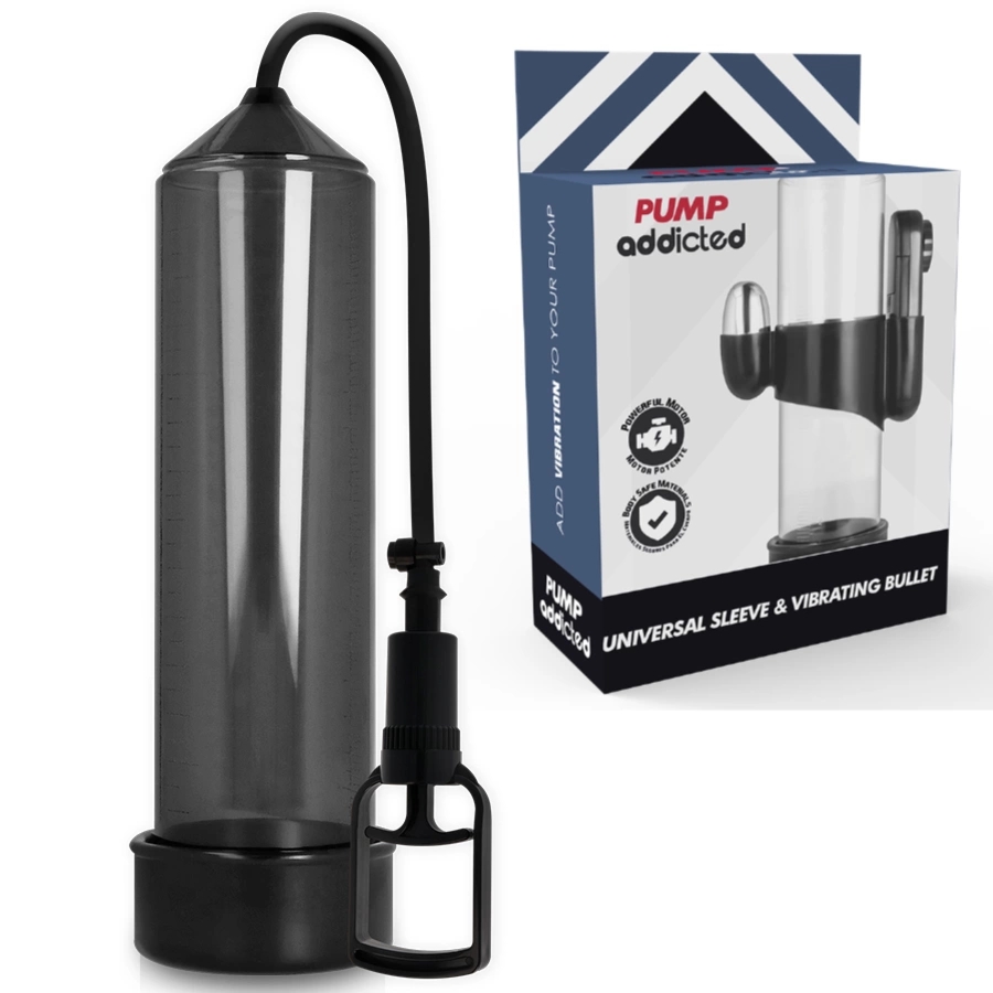 Pump Addicted RX7 Czarna pompa próżniowa z funkcją wibracji, ergonomiczny rękaw 24 cm