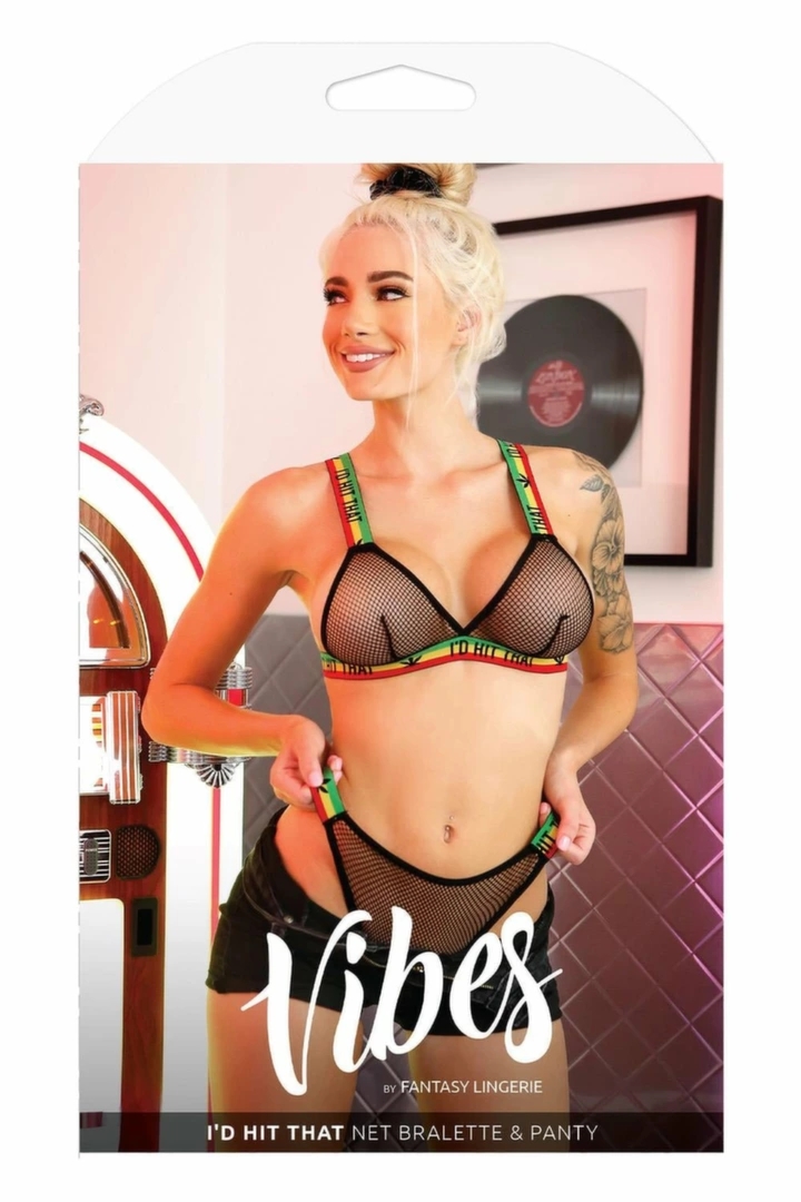 Fantasy Lingerie I'D HIT THAT FISHNET komplet biustonosz i figi L/XL czarny – siateczka, regulacja