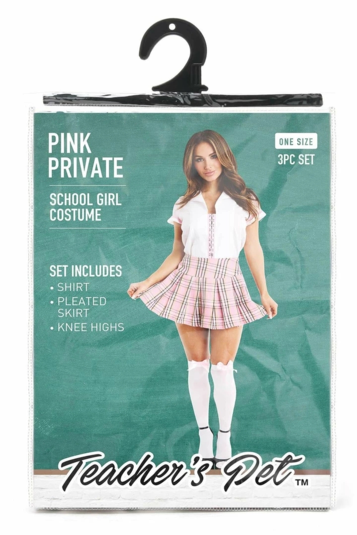 TEACHERS PET 3 PCS Pink zestaw szkolny przebranie damskie M/L z plisowaną spódnicą