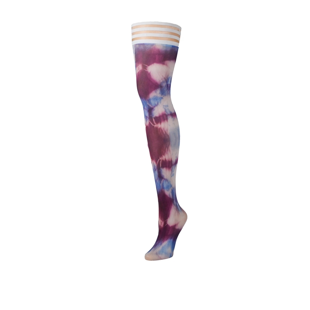 Kix'ies Madisen Pończochy tie-dye niebiesko-różowo-fioletowe, system antypoślizgowy