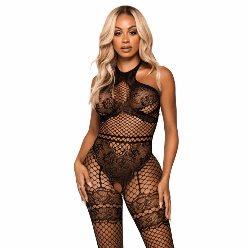 Leg Avenue Bodystocking Industrial Net z koronką, czarny, bezszwowy, one size