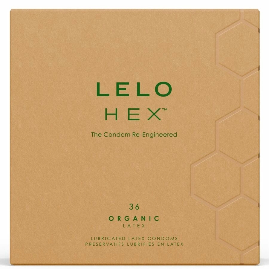 LELO HEX Organic 36 szt. prezerwatywy z organicznego lateksu, struktura HEX, L-arginina
