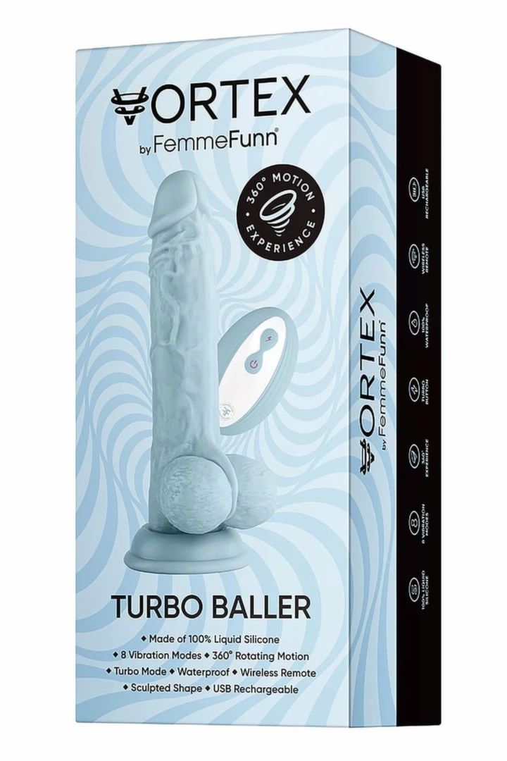 FemmeFunn Turbo Baller 2.0 Light Blue bezprzewodowy system wibracyjny 360°, 8 trybów, pilot