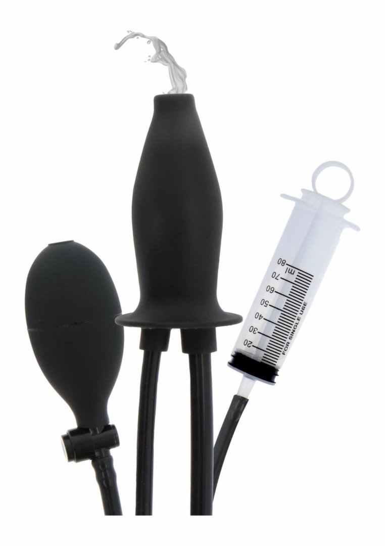 EXTREME Inflatable Lubricating Plug silikonowy model z pompką i systemem dozowania, czarny