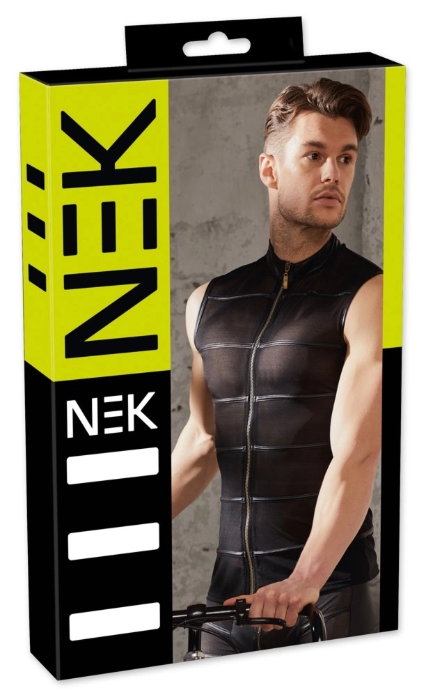 NEK Koszulka Męska Bez Rękawów Czarna XL Mesh Powernet, matowe paski, zamek