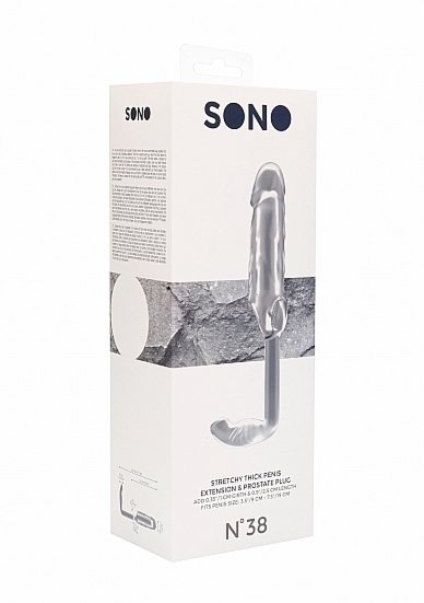 NAKŁADKA NA PENISA No.38 z plugiem analnym - No.38 - Stretchy Penis Extension and Plug - Translucent