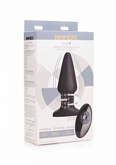 Wibrujący i obrotowy korek analny Model R  - Czarny AF483  - Model R Smooth Rimming Plug - Black