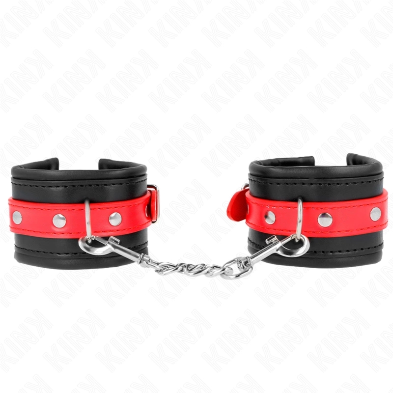 KINK Opaska na Nadgarstki Czarna z Czerwonym Paskiem, Regulowana 17-28 cm, Metalowy D-Ring