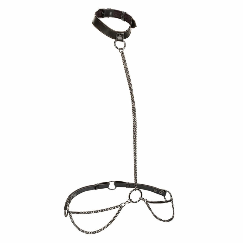 CalExotics Euphoria Chain Halter Collar & Leash obroża halter z łańcuszkiem, skora wegańska, regulowana