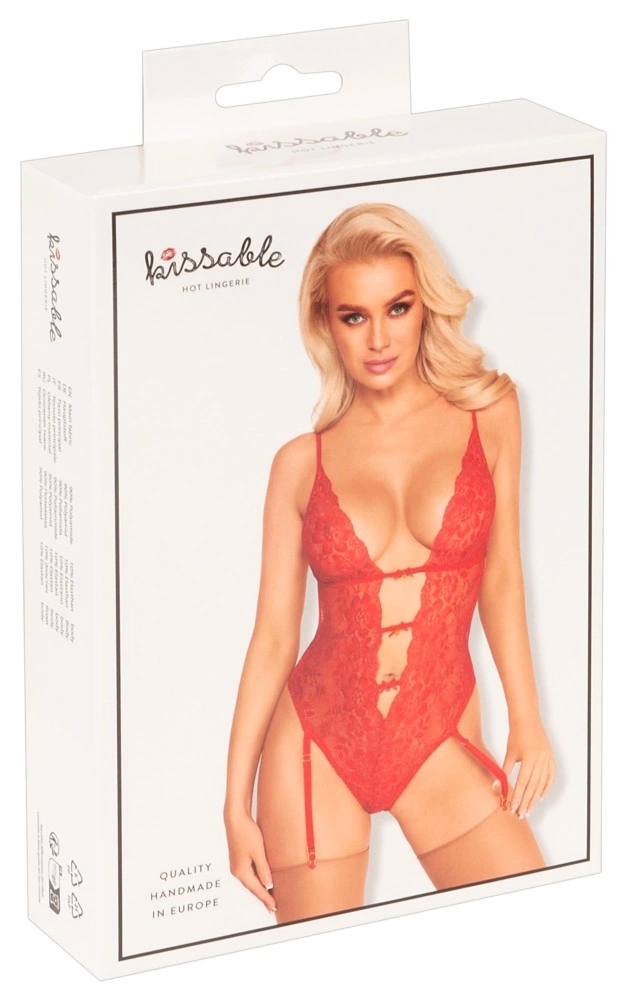 Kissable Body Koronkowe Czerwone L/XL z Paskami do Pończoch, regulowane ramiączka i ozdobne detale